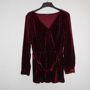 Bloomchic Velvet Blouse with sparkles, Wine, Size 18-20